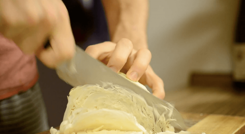 slicing cabbage