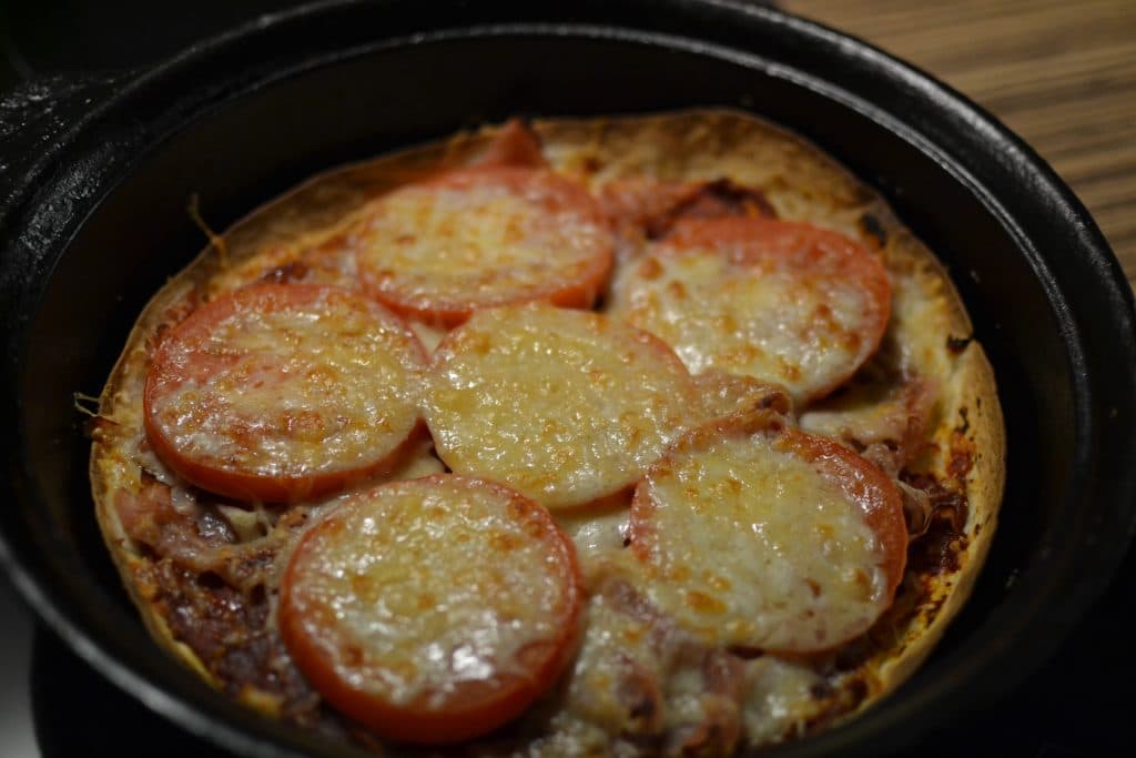 tortilla pizza in pan